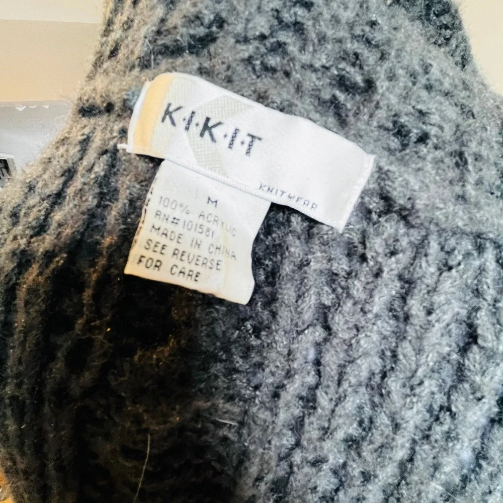 Kikit Women's Cable Knit Sweater Vest Cardigan Grey Size M Shawl CottageCore
